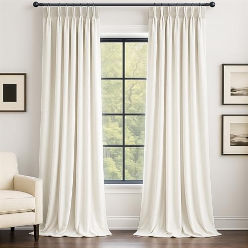 120 Inch Long Ivory Velvet Curtains Luxury Minimalist Pinch Pleated