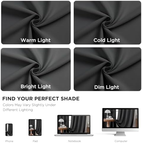 CUCRAF Blackout Curtains 84 Inches Length 2 Panels Set, Dark Grey Rod