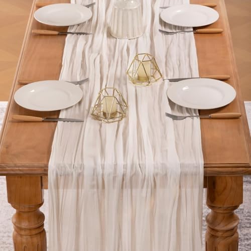 Ivory White Cheesecloth Table Runner Boho Cheese Cloth Gauze Table