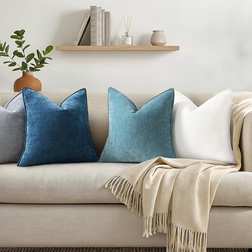 decorUhome Chenille Teal Velvet Throw Pillow Covers 22x22 Set of 2