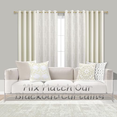 Mrs.Naturall Cream Curtains 84 Inches Long,Blackout Black Block Out