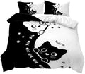 AILONEN Playful Cats Duvet Cover Set King, Black White Fishbone