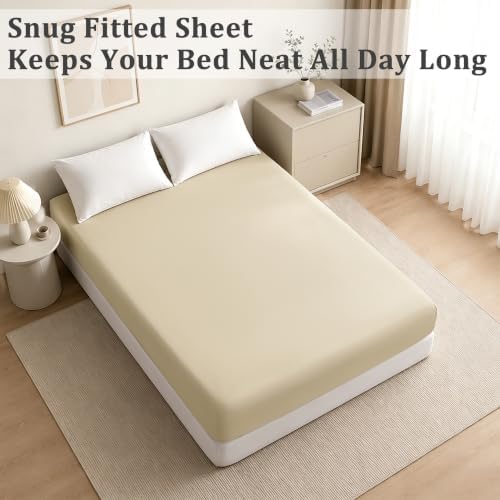 Aerlomi Twin XL Fitted Sheet, 39x80, Brushed Microfiber, Light Taupe