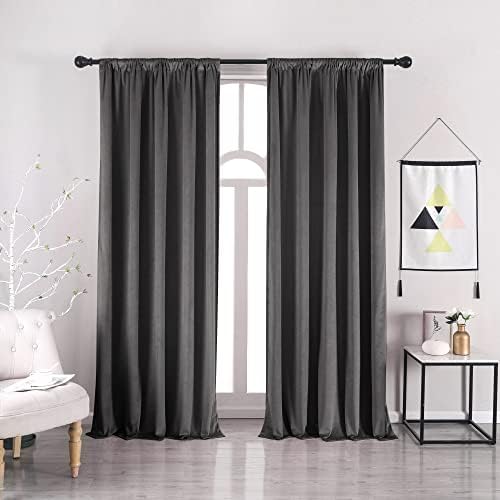 Nanbowang Dark Gray Velvet Curtains 120 Inches Long - Soft Rod Pocket