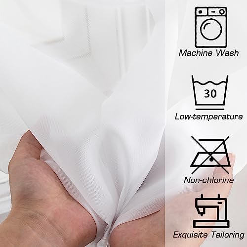 Simplebrand Sheer White Curtains 96 Inches Long 2 Panels for Living