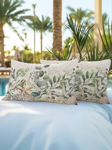 12x20 Outdoor Pillows Set of 2, Spring Eucalyptus Coastal Waterproof