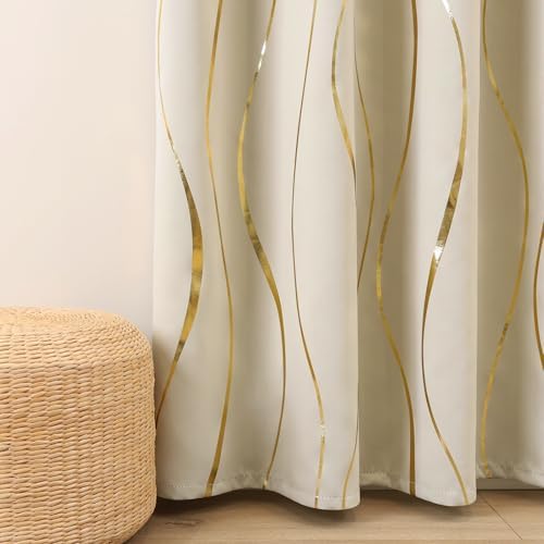 L.Z.E Cream and Gold Curtains for Bedroom Living Room, Elegant