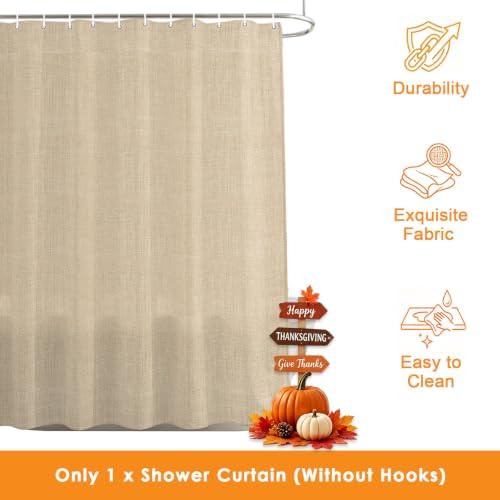 Rustic Beige Shower Curtain, Farmhouse Linen Texture Cottagecore