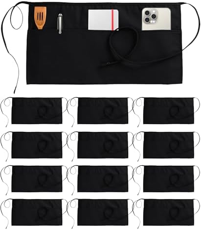 Utopia Wear Server Waist Aprons 12 Pack with 3 Pockets 100% Polyester