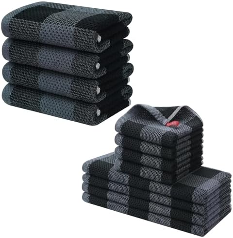 Homaxy 100% Cotton Waffle Weave Check Plaid Kitchen Towels