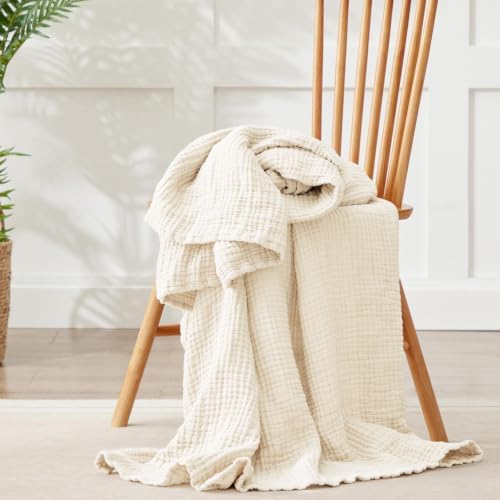 100% Cotton Muslin Blankets for Adults, 6-Layer Large Throw, 50 x 70