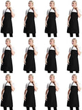 12 Pcs Bib Bulk Black Aprons for Women Men Adult Girls Unisex with 2