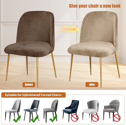 Gollense Curved Back Chair Covers for Dining Room, Velvet Stretch Mid