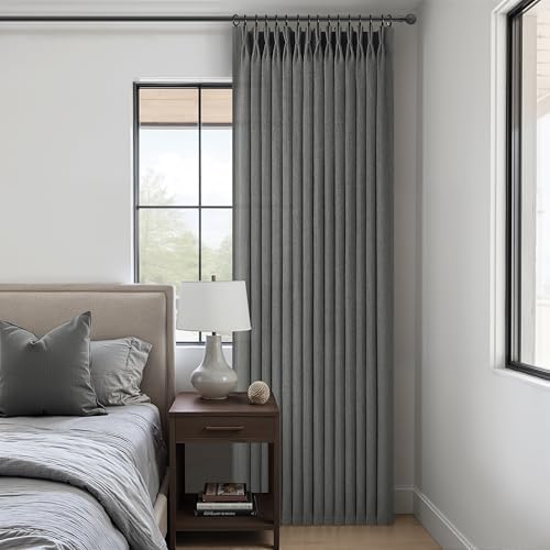 Dark Grey Memory Shaped Pinch Pleated Living Room Curtains 84 Inches