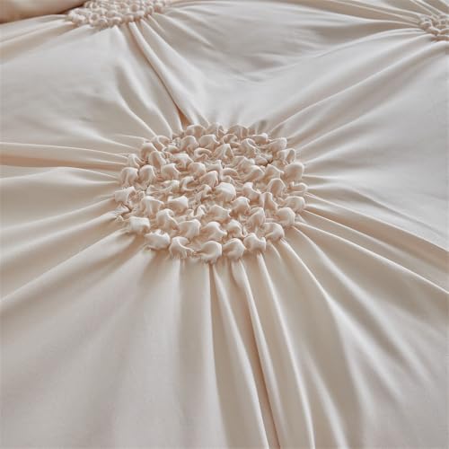 Tufted Queen Duvet Cover Set, 3 Pieces Solid Color Pinch Pleat