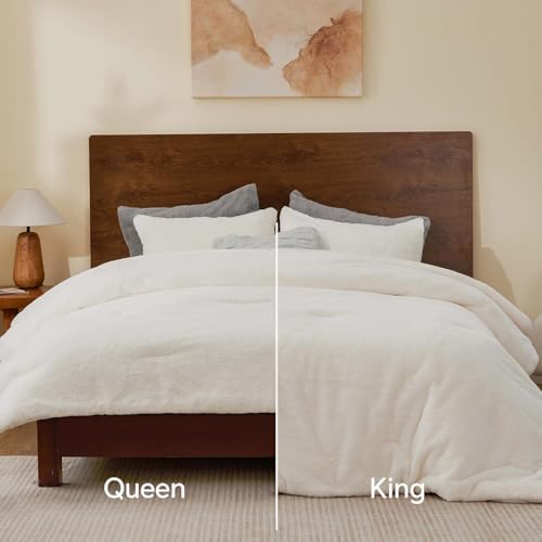BEDELITE Faux Fur King Comforter Set Cream White,Warm Comforter for