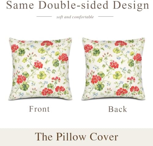 InkRain Floral Pattern Pillow Cover Airy Red Flower Scatter Botanical