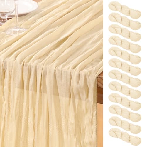 DeZerlor Beige Cheesecloth Table Runners 12 Pack Summer Boho Runners