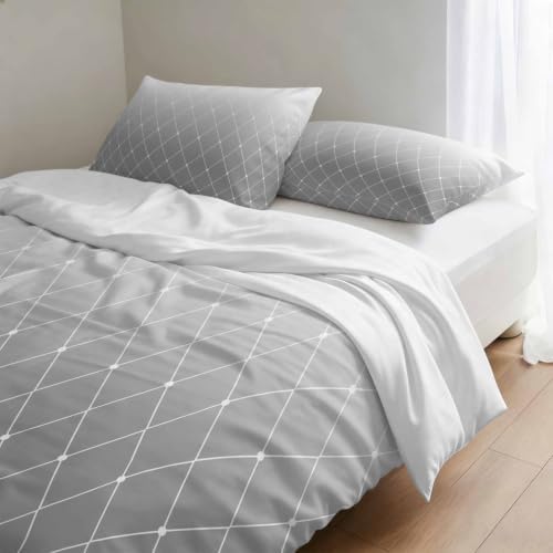 3 Pieces Duvet Cover Queen Bedding Sets Country Gray Gradient Lines