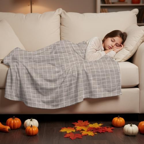 Taupe Plaid Blanket Plush Cozy Fuzzy Throw Blanket for Couch/Travel