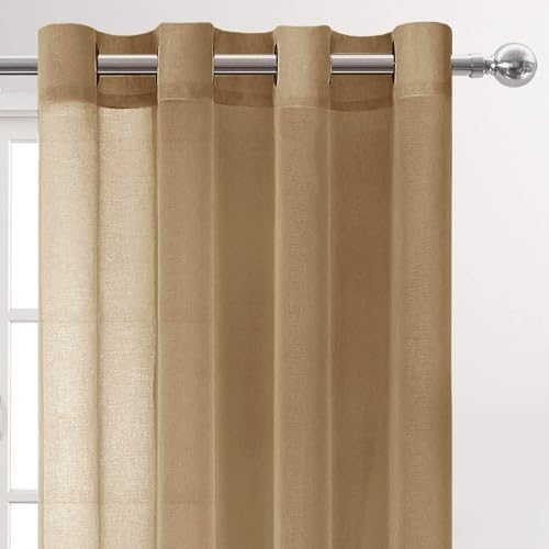 DWCN Taupe Sheer Curtains for Living Room Bedroom - Faux Linen Look