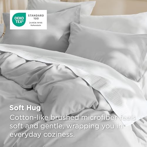 Bedsure Duvet Cover King Size, 3Pcs Double Brushed Bedding Set, Silver