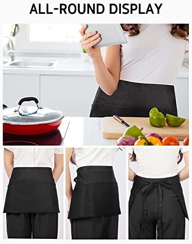 Syntus 3 Pack Cotton Server Apron with Pockets for Women, Black Waist