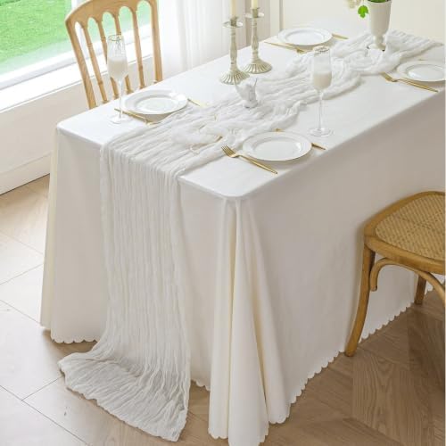 Ivory White Cheesecloth Table Runner 120inches for Party Home Decor