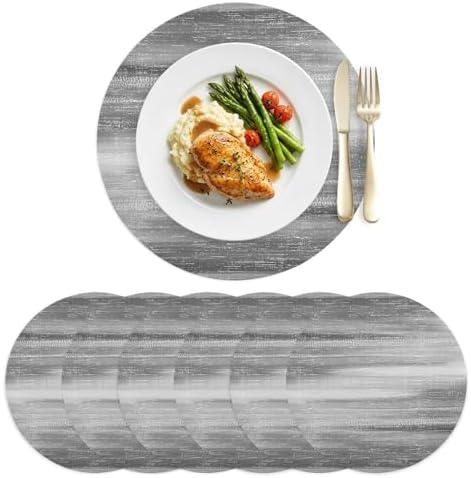 Minimalist Grey Wash Faux Leather Placemats Set of 6, 15in, Waterproof
