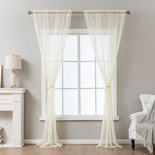 Ivory Sheer Curtains 108 Inches Extra Long Rod Pocket