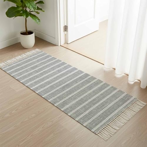 Light Gray Striped Hallway Runner Rug 2'x5', Modern Minimalist Stripe