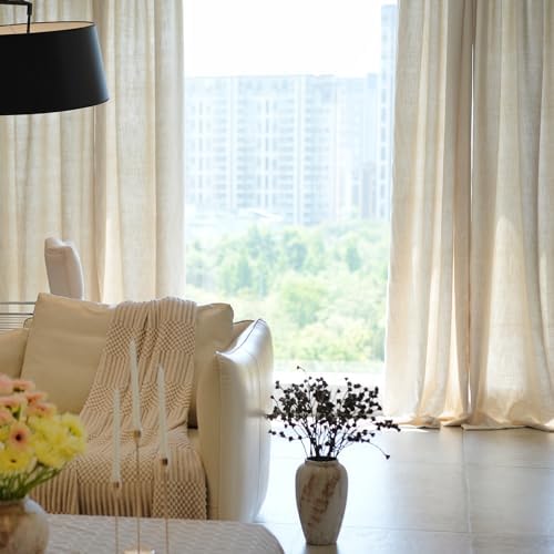 Natural Linen Window Curtain Panels with Grommets 52 inches Width