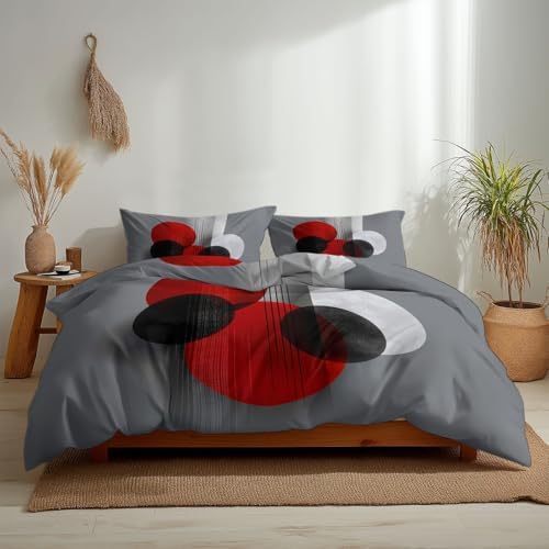 Abstract Geometric Circles Duvet Cover Queen Size Grey Printed