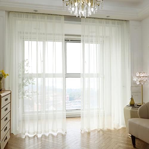 PHILEASY Window Beige Sheer Curtains 120 Inches Long 2 Panels Sheer
