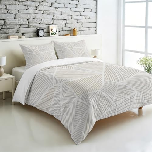 3 Pieces Bedding Set King Size, Abstract Beige Cream Soft Duvet Covers