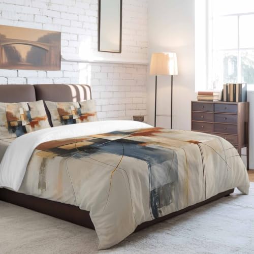 Minimalist Fine Abstract Lines Queen Duvet Cover Set - 4 Pcs Comforter