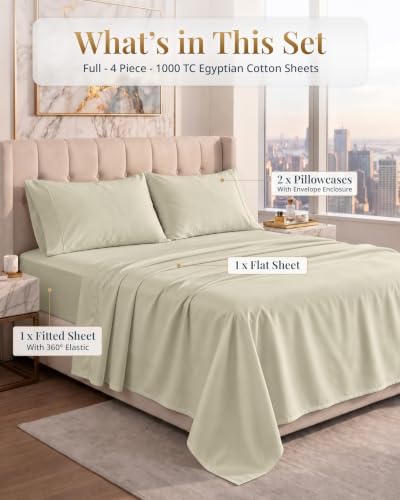 LANE LINEN Cooling Bed Sheets Full 100% Egyptian Cotton Sateen - Linen