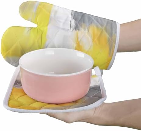 Quilted Cotton Terry Cloth Oven Mitt, Pot Holder Grey Yellow Ombre