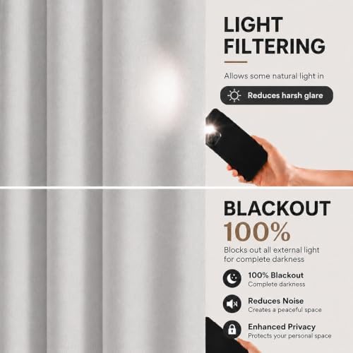 Blackout Linen Curtains for Bedroom and Living Room, Thermal Insulated