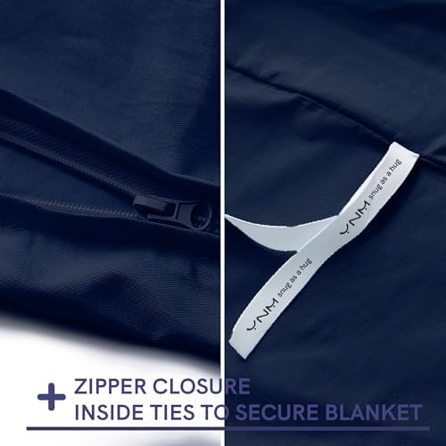 YnM Exclusive 15lb Weigthed Blanket with Navy Cotton Duvet Cover