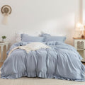 Ruffle Duvet Cover Set 100% Washed Cotton Linen Feel 3‐Pcs King