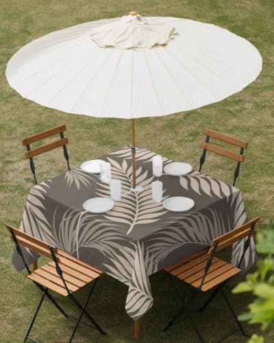 Square Outdoor Tablecloth with Umbrella Hole Rustic Palm Leaves
