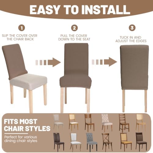 Dining Chair Covers Set of 6, Khaki Chair Slipcovers Washable