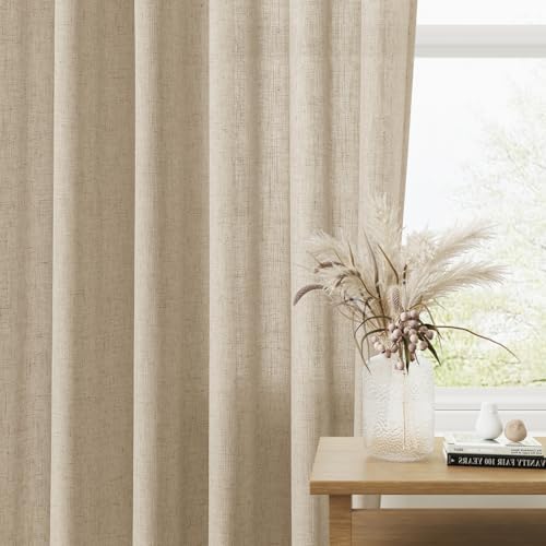 Guken Linen Curtains 96 Inch for Living Room Rod Pocket Taupe