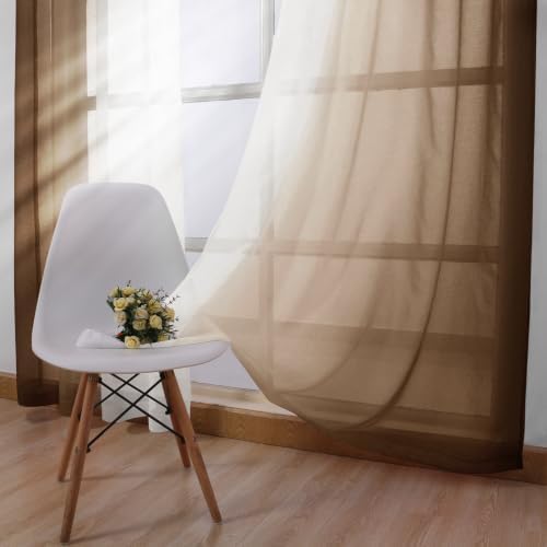 DWCN Ombre Sheer Curtains - Faux Linen Semi Voile Gradient