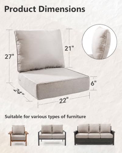 6" Thick Outdoor Cushion, 22"*24"*6" Patio Furniture Cushions with