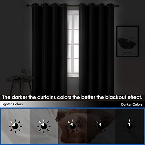 HOMEIDEAS Faux Silk Dark Grey Blackout Curtains 52W x 96L 2 Panels