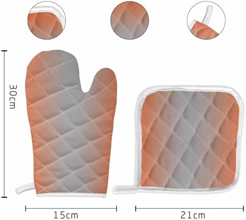 Quilted Cotton Terry Cloth Oven Mitt, Pot Holder Orange Red Grey