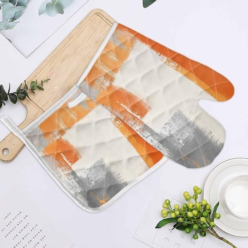 Quilted Cotton Terry Cloth Oven Mitt, Pot Holder Gradient Orange Gray