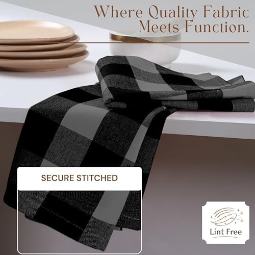 12 Pack Light Grey and Black Buffalo Check Kitchen Towels, 16"x26"